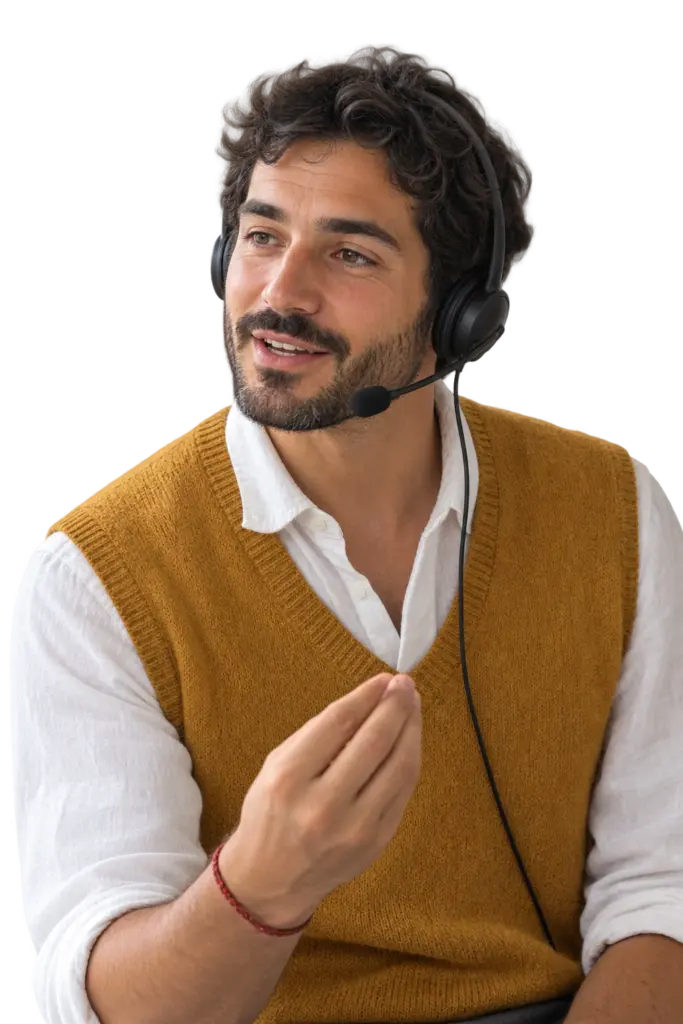 Native Spanish teacher with a headset